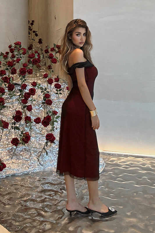 Off-Shoulder Mesh Colorblock Bodycon Party Dress image 5