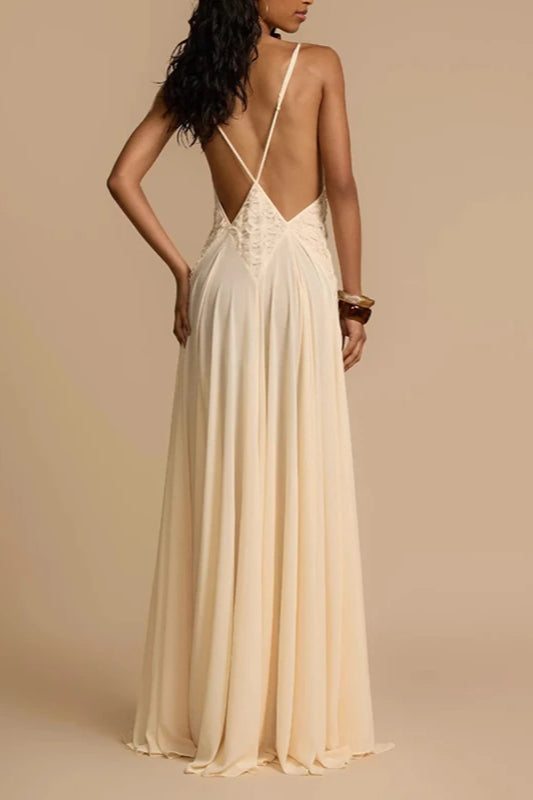 Deep V Neck Lace Patchwork Boho Dress image 1