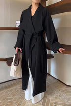 Korean Hepburn Lazy-Chic Belted Waist-Tie Long Overcoat image 3
