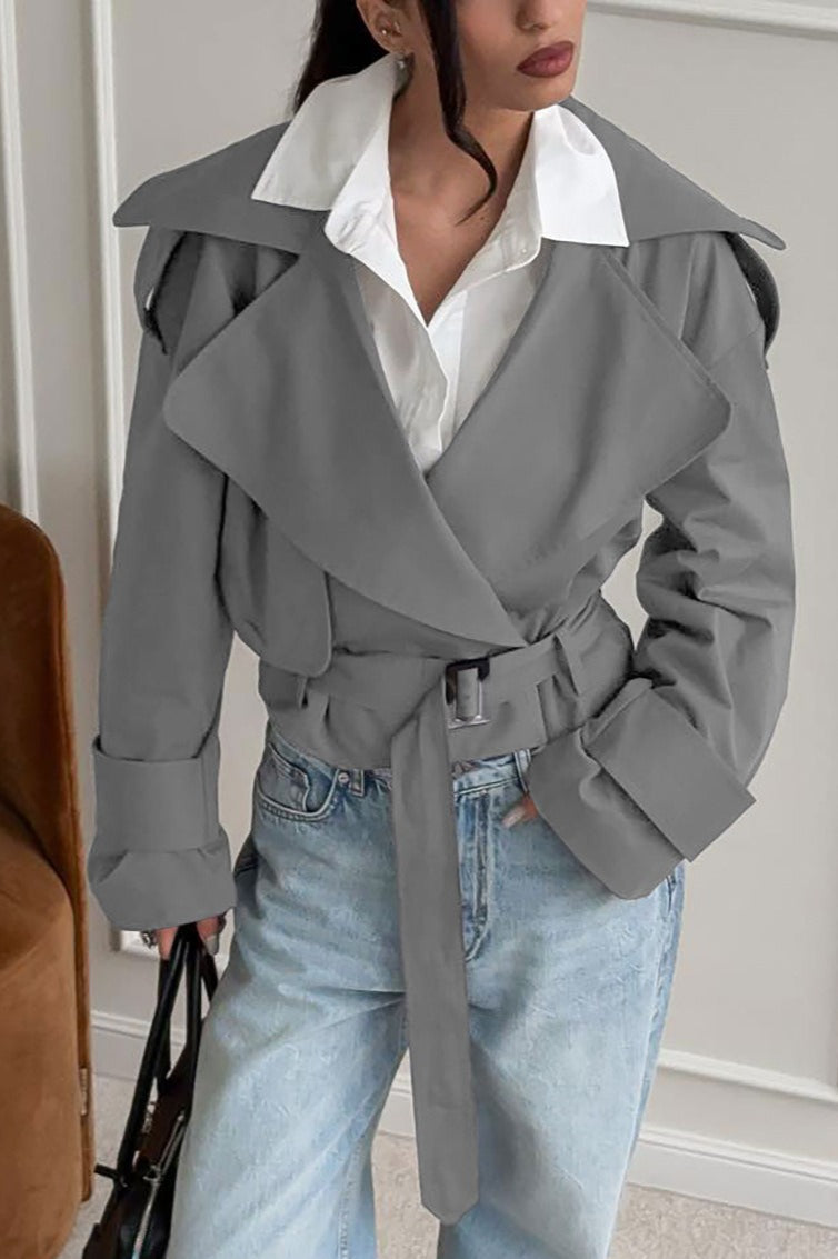 Belted Collared Long Sleeve Jacket image 5