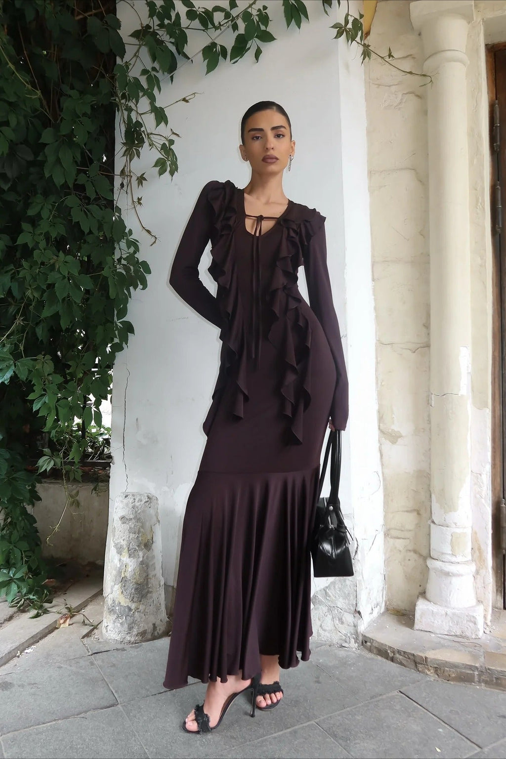 Layered Ruffled V-neck Maxi Boho Dress image 1