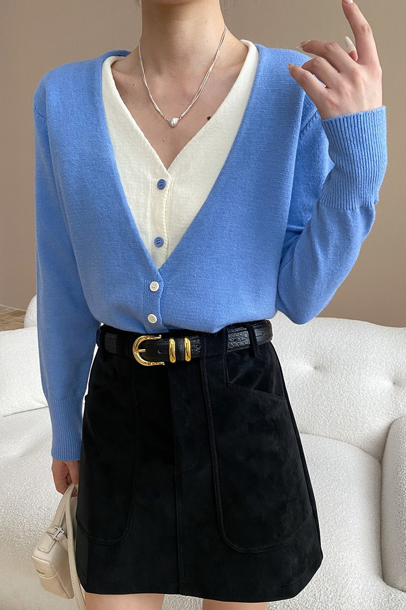 Two-Tone V-Neck Cardigan image 9