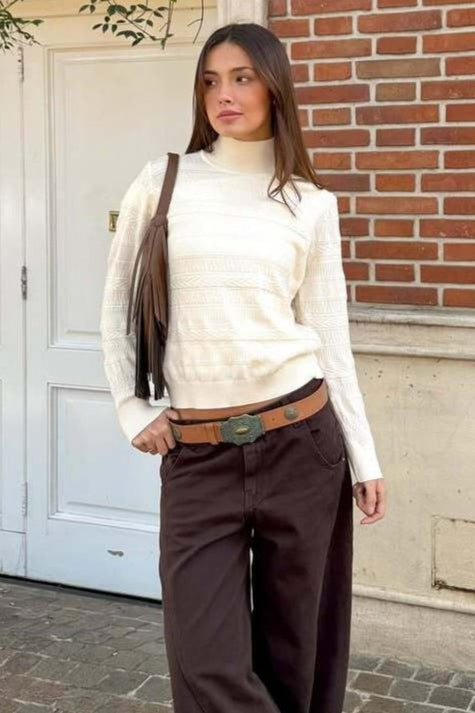 Cable Knit Round Neck Knit Top image 4