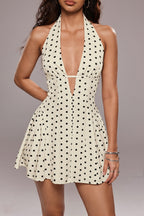 Chic Polka Dot Halter Neck Backless Slip Mini Dress image 4
