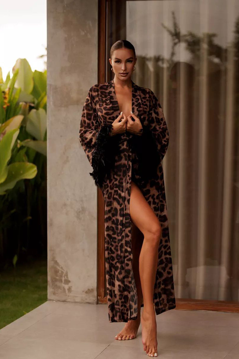 Stylish Leopard V Neck Slit Maxi Dress image 2