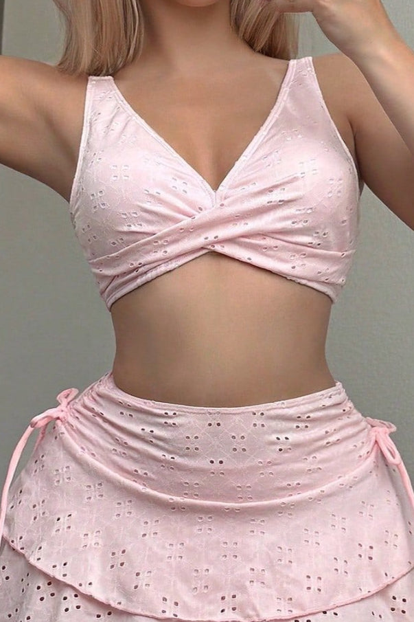 Hollow Short Skirt Three Piece Swim Set image 1