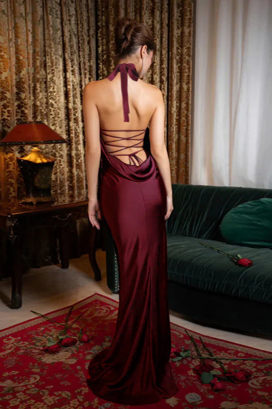Halter Backless Satin Party Dress image 6