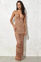 Knit Hollow Tie Fringe Cover Up image 1