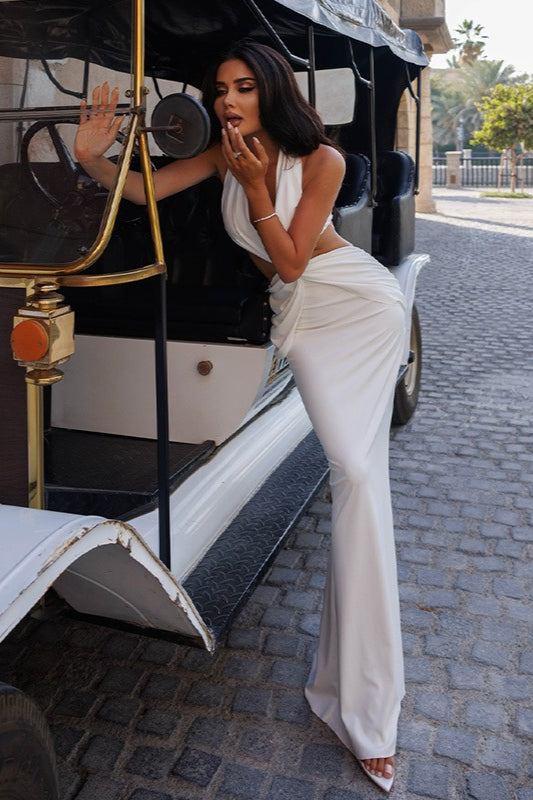 Sheer Panel Halter Formal Dress image 6