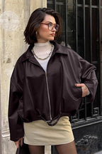 Brown Retro Biker Leather Jacket image 1
