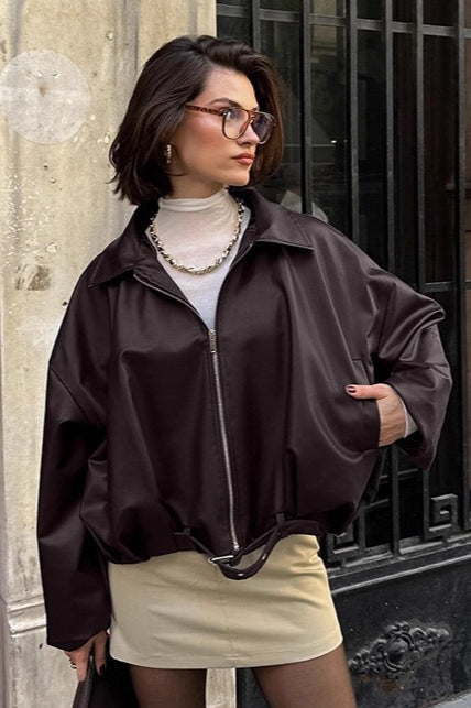 Brown Retro Biker Leather Jacket image 1