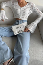 Hollow Out Knit V Neck Long Sleeve Cardigan image 28