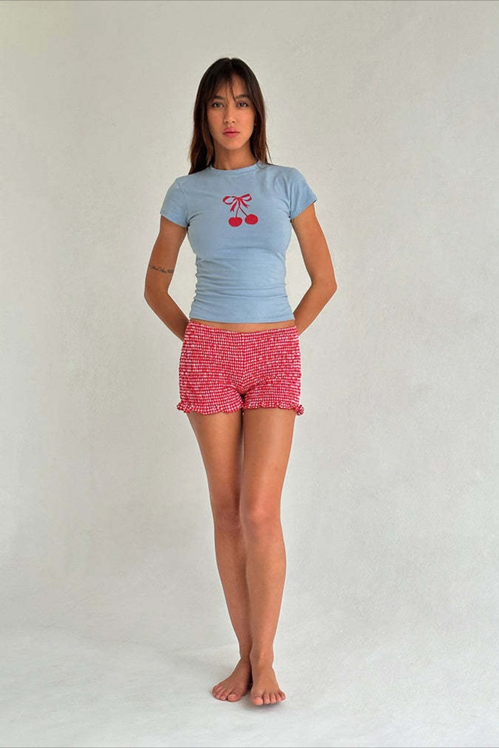 Y2K Solid Casual Low Waist Plaid Ruffle Shorts image 3