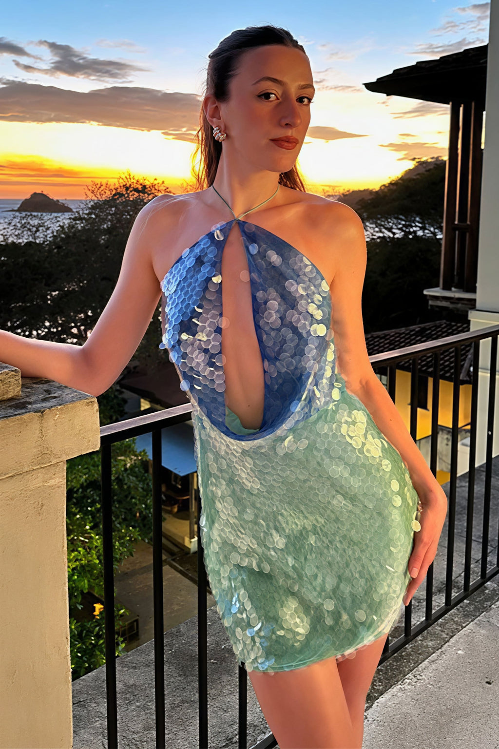 Halter Backless Sequin Mini Dress image 1