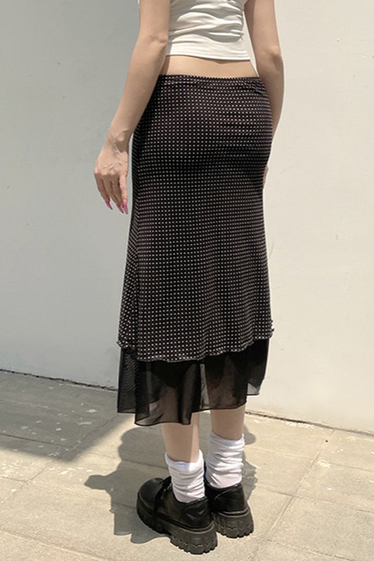 Polka Dot A-Line Mesh Midi Skirt image 4
