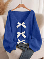 Dahlia Bow Knit Cardigan detail view styled for Avrienne