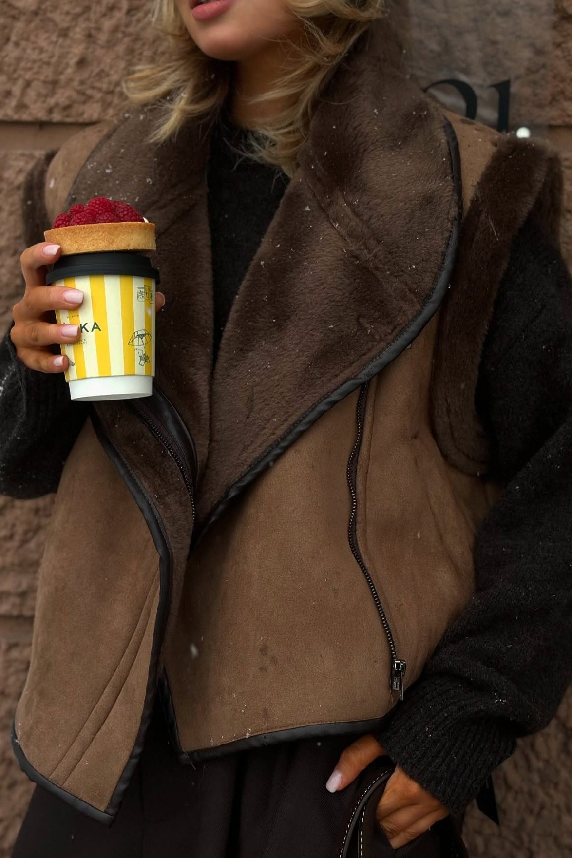 Brown Faux Fur Loose Fit Coat image 4