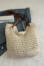 Marina Woven Tote detail view styled for Avrienne