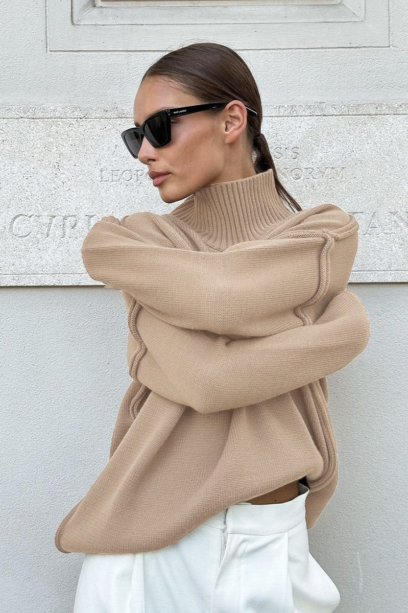 High Neck Patchwork Knit Sweater image 2