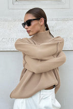 High Neck Patchwork Knit Sweater image 2