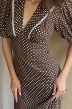 Polka Dot V-Neck Puff Sleeve Bodycon Maxi Dress image 3