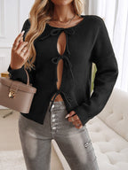 Loose Fit Button-Down Tie-Front Solid Color Sweater image 8