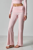 Solid Fitted Foldover Soft Pants image 6