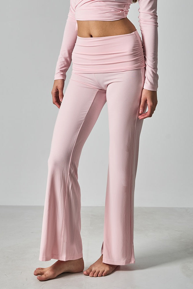 Solid Fitted Foldover Soft Pants image 6