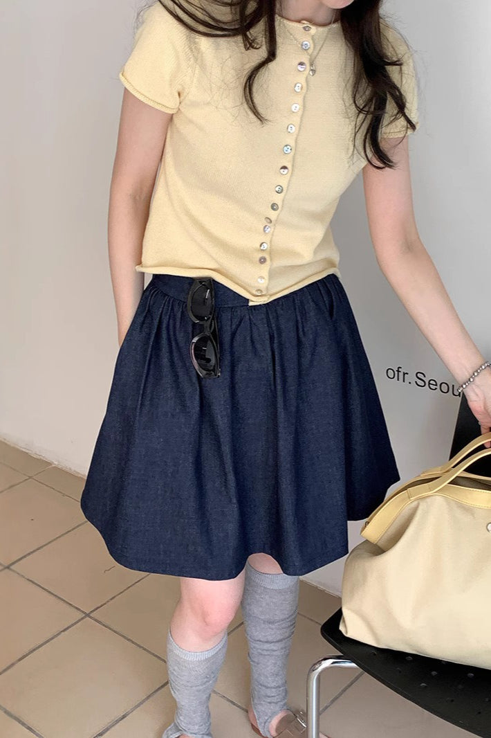Vintage Blue High Waist A Line Denim Mini Skirt image 3