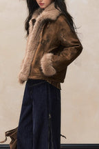 Brown Faux Fur Trim Wool Blend Coat image 3