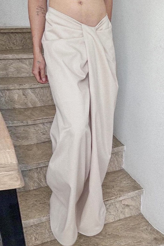 Asymmetrical Twist Solid Wide Leg Pants image 2