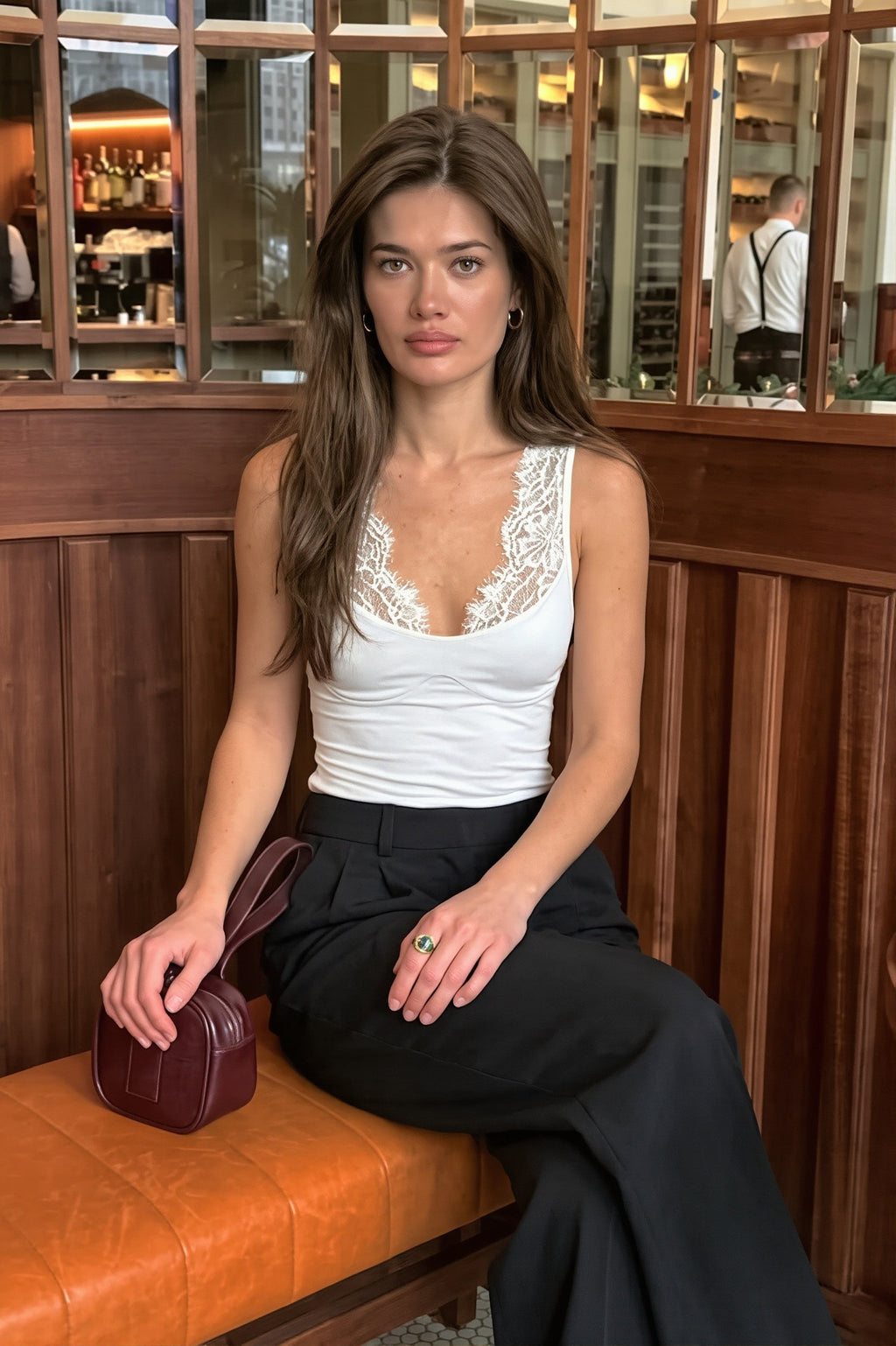 Chic Black Sheer Lace Plunge Cami Top image 3