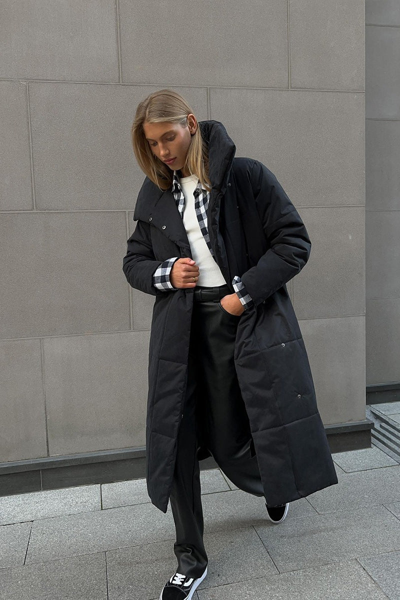 Long Stand Collar Relaxed Quilted Puffer Jacket image 25