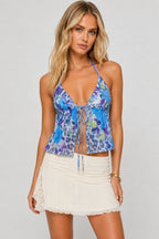 Leopard Floral Sexy Tie Halter Top image 8