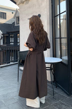 THE MIND British Style Contrast-Collar Long Overcoat image 10