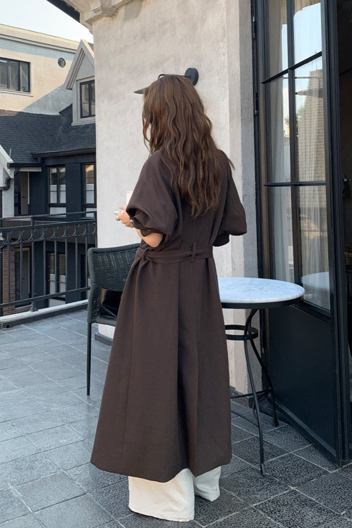 THE MIND British Style Contrast-Collar Long Overcoat image 10