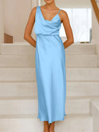 Willa Satin Dress detail view styled for Avrienne