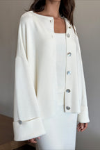 Elegant Minimalist Knit Long Sleeve Cardigan Cami Three Piece Set image 9