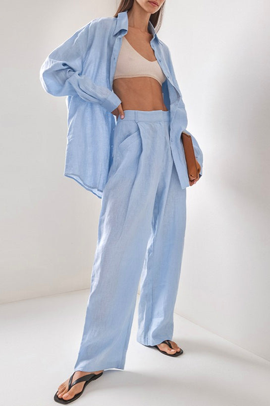 Linen Loose Long Sleeve Pants Two Piece Set image 1