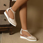 Celine Wedge Sandals detail view styled for Avrienne