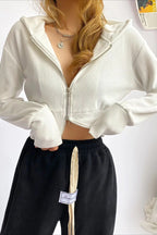 Solid Dual Zipper Slim Cropped Hoodie image 8