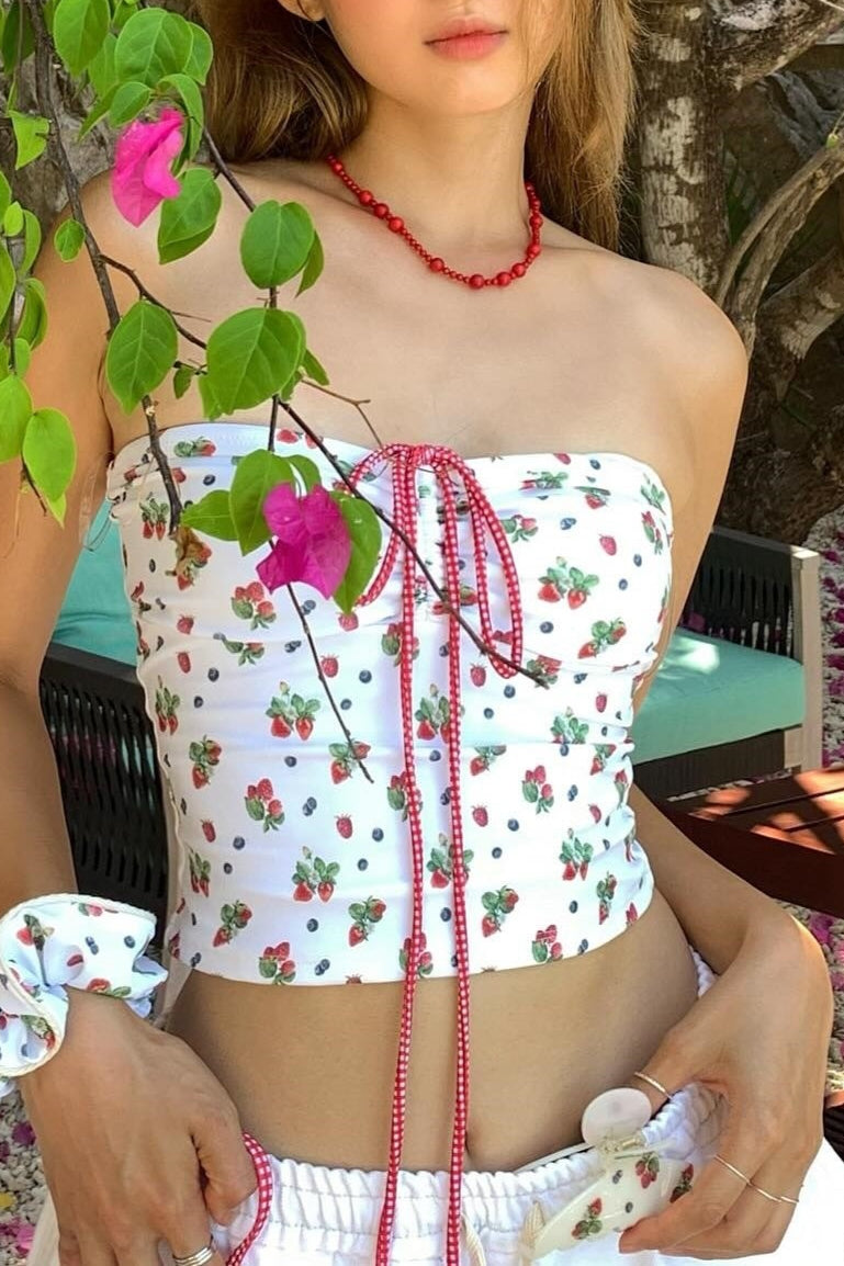 Plaid Strawberry Two Piece Swim Set image 4