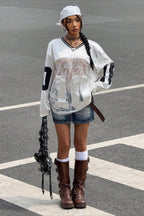Lace Sheer V Neck Print Sweatshirt image 5