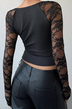 Elegant Cropped Lace Splicing Blouse image 4