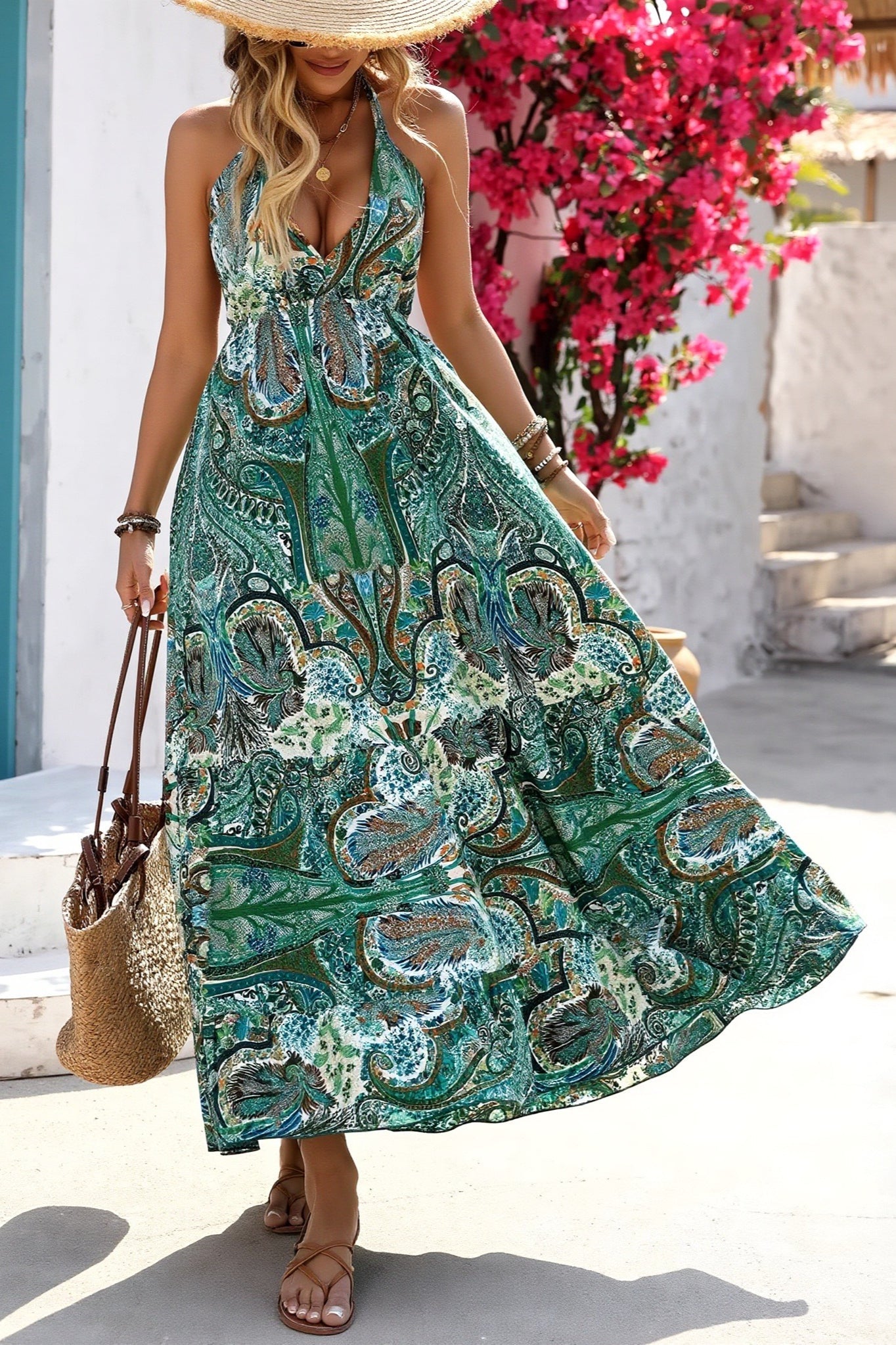 V Neck Ruffle Casual Boho Dress image 1