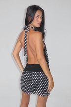 Polka Dot Halter Backless Chiffon Bodycon Mini Dress image 3
