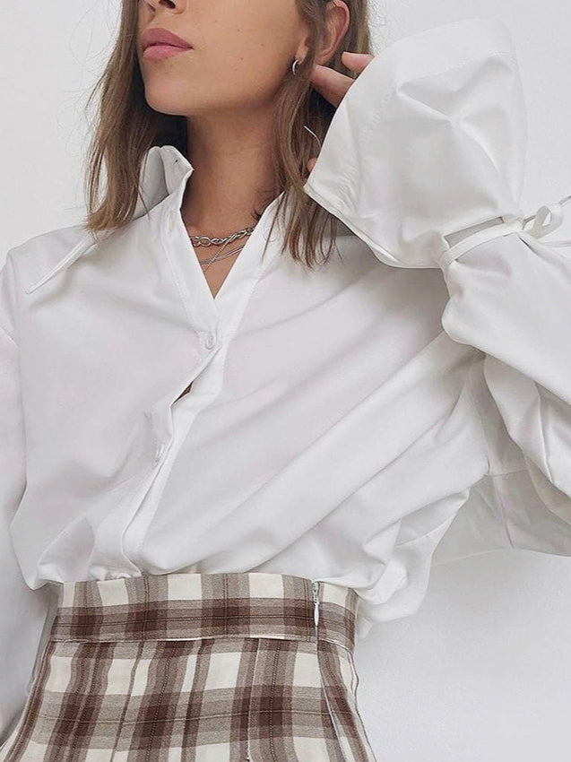 Bow Tie Long Sleeve White Blouse image 6