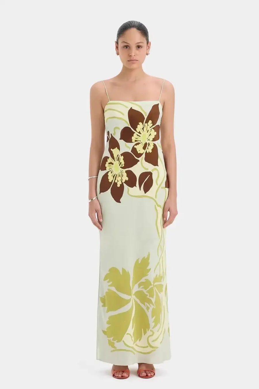 Elegant Floral Cami Tie Waist Bodycon Midi Dress image 1