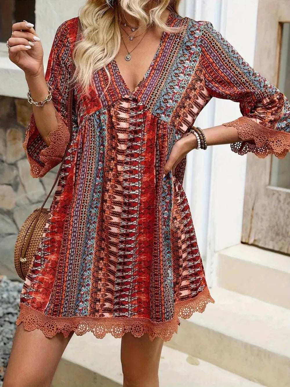 Adeline Lace V-Neck Dress detail view styled for Avrienne