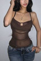 Mesh Cutout Sexy Slim Cami Top image 2